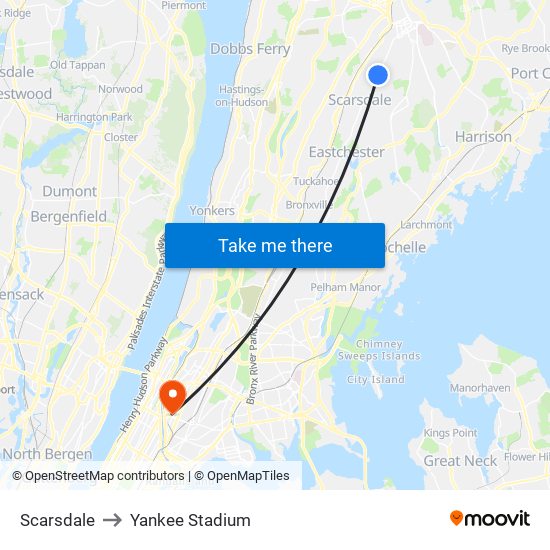 Scarsdale to Yankee Stadium map