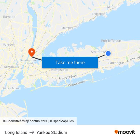 Long Island to Yankee Stadium map