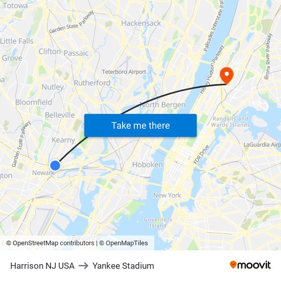 Harrison NJ USA to Yankee Stadium map