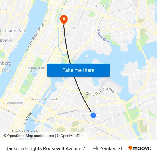 Jackson Heights Roosevelt Avenue 74th Street Station to Yankee Stadium map