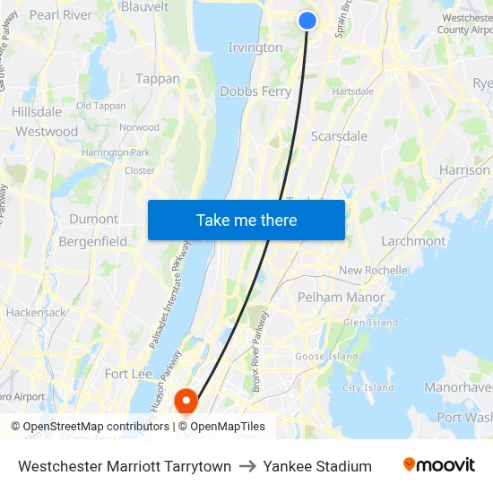 Westchester Marriott Tarrytown to Yankee Stadium map