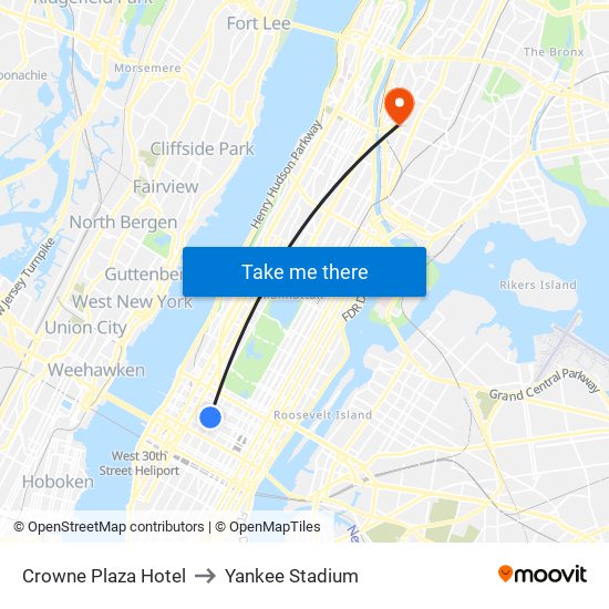 Crowne Plaza Hotel to Yankee Stadium map