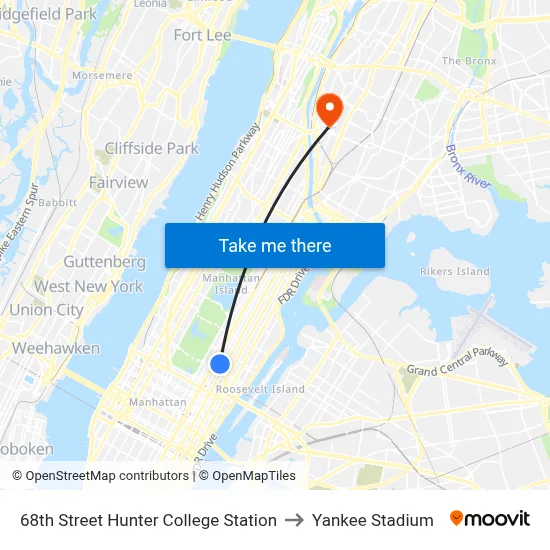 68th Street Hunter College Station to Yankee Stadium map