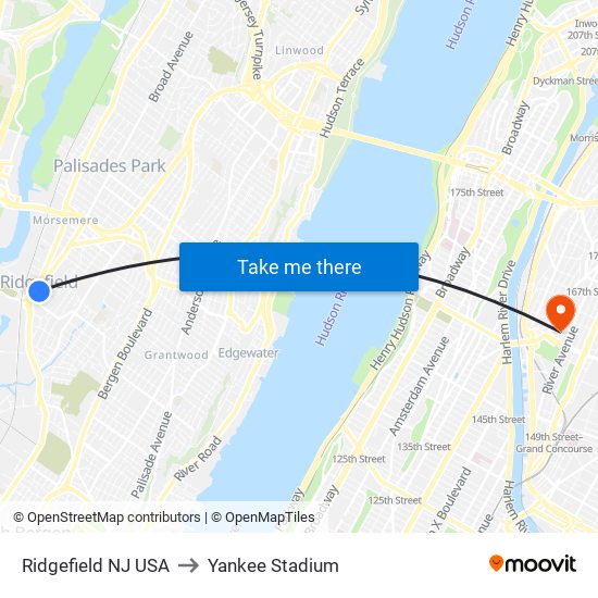 Ridgefield NJ USA to Yankee Stadium map