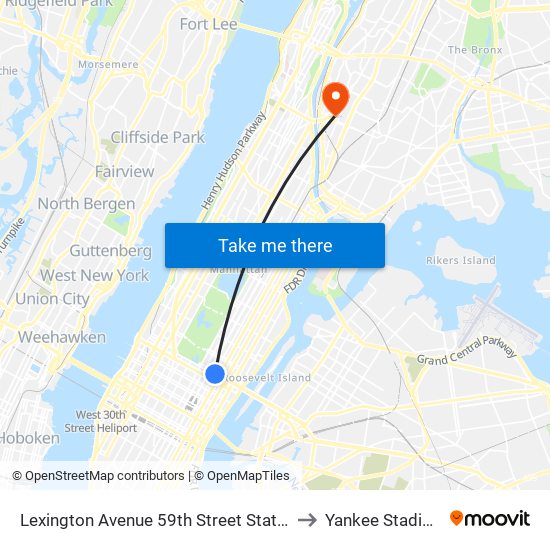 Lexington Avenue 59th Street Station to Yankee Stadium map