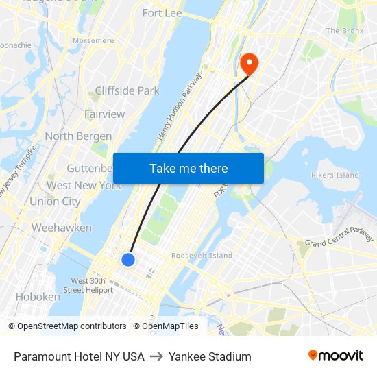 Paramount Hotel NY USA to Yankee Stadium map