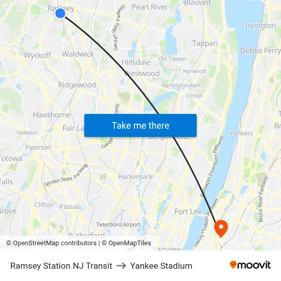 Ramsey Station NJ Transit to Yankee Stadium map