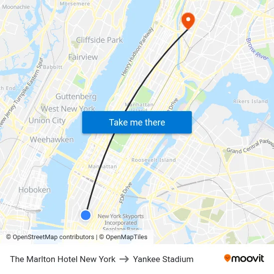The Marlton Hotel New York to Yankee Stadium map