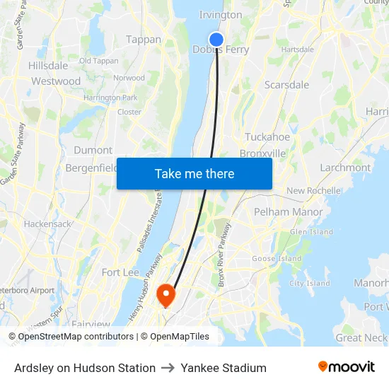 Ardsley on Hudson Station to Yankee Stadium map