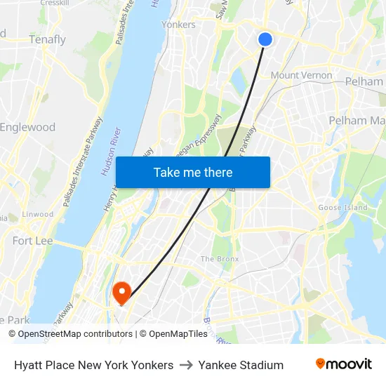 Hyatt Place New York Yonkers to Yankee Stadium map