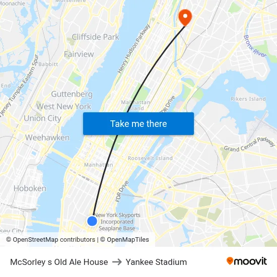 McSorley s Old Ale House to Yankee Stadium map
