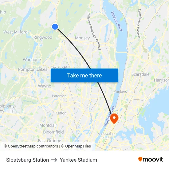 Sloatsburg Station to Yankee Stadium map