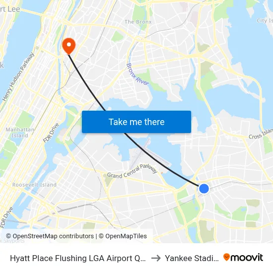 Hyatt Place Flushing LGA Airport Queens to Yankee Stadium map