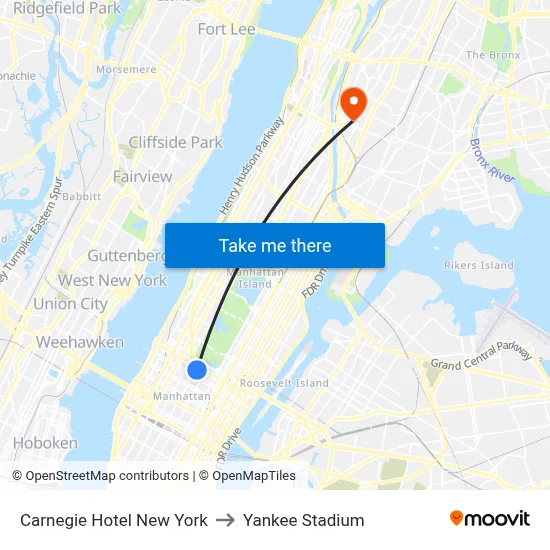 Carnegie Hotel New York to Yankee Stadium map