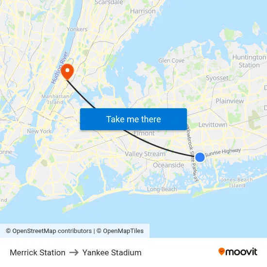 Merrick Station to Yankee Stadium map