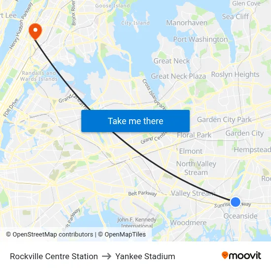 Rockville Centre Station to Yankee Stadium map