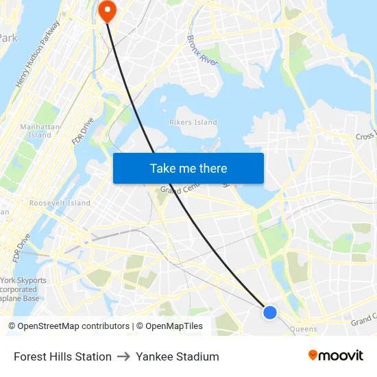 Forest Hills Station to Yankee Stadium map