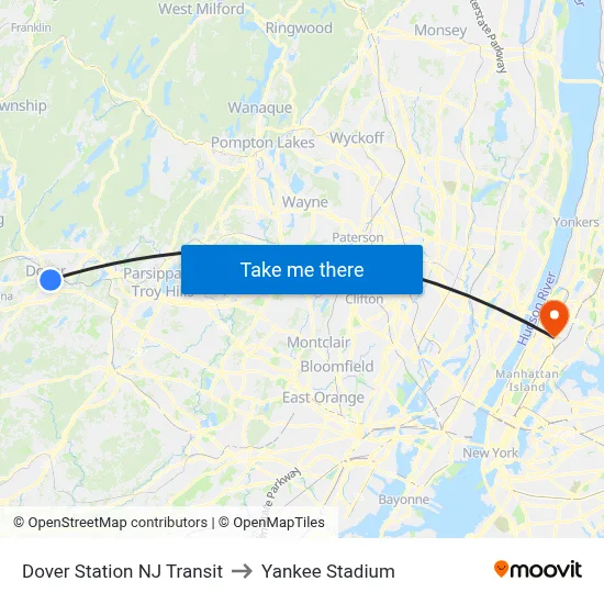 Dover Station NJ Transit to Yankee Stadium map