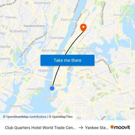 Club Quarters Hotel World Trade Center New York to Yankee Stadium map