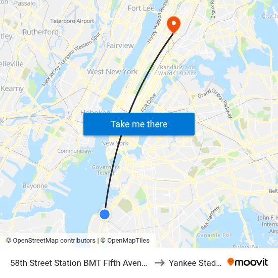 58th Street Station BMT Fifth Avenue Line to Yankee Stadium map