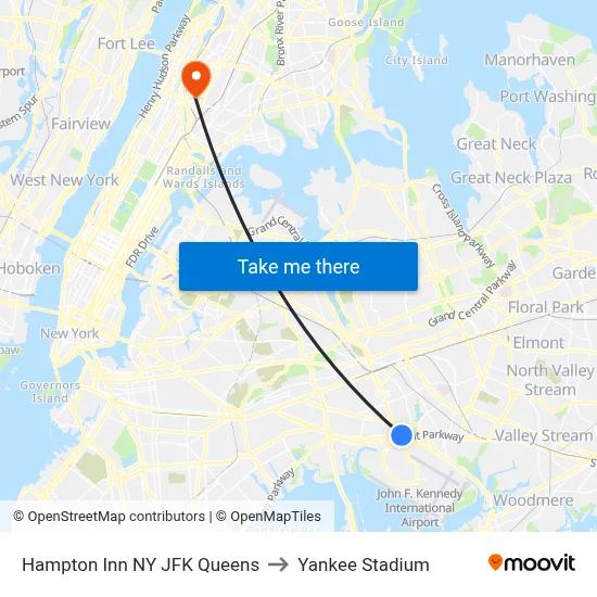 Hampton Inn NY JFK Queens to Yankee Stadium map