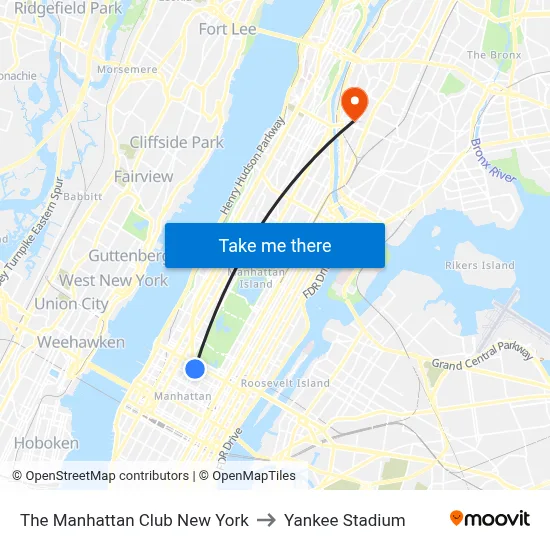 The Manhattan Club New York to Yankee Stadium map