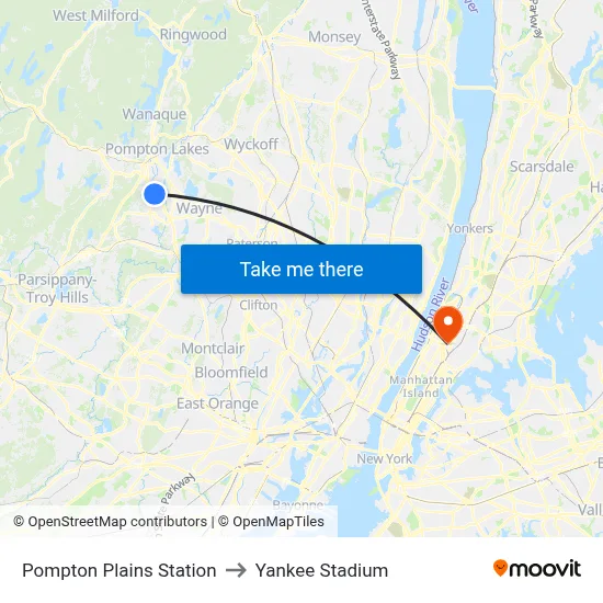 Pompton Plains Station to Yankee Stadium map