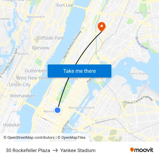 30 Rockefeller Plaza to Yankee Stadium map