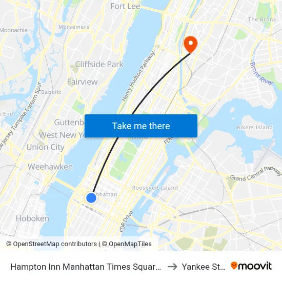 Hampton Inn Manhattan Times Square South New York to Yankee Stadium map
