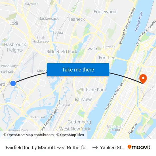 Fairfield Inn by Marriott East Rutherford Meadowlands to Yankee Stadium map