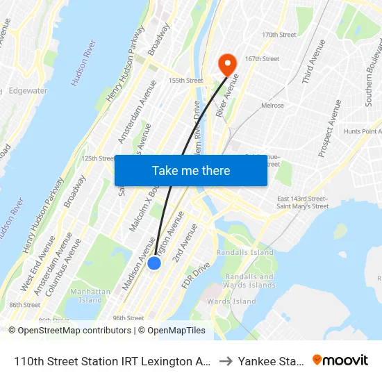 110th Street Station IRT Lexington Avenue Line to Yankee Stadium map