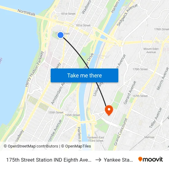 175th Street Station IND Eighth Avenue Line to Yankee Stadium map