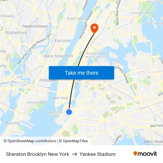 Sheraton Brooklyn New York to Yankee Stadium map
