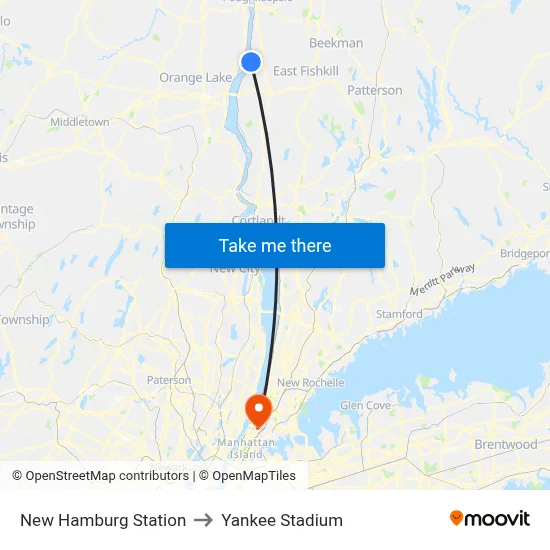 New Hamburg Station to Yankee Stadium map