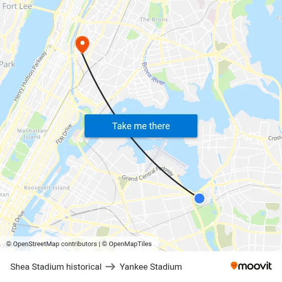 Shea Stadium historical to Yankee Stadium map