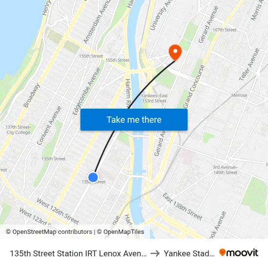 135th Street Station IRT Lenox Avenue Line to Yankee Stadium map