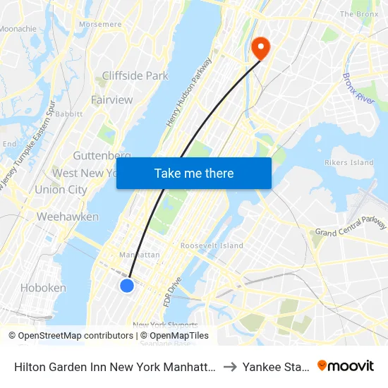 Hilton Garden Inn New York Manhattan Chelsea to Yankee Stadium map