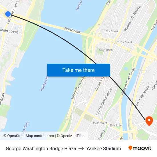 George Washington Bridge Plaza to Yankee Stadium map