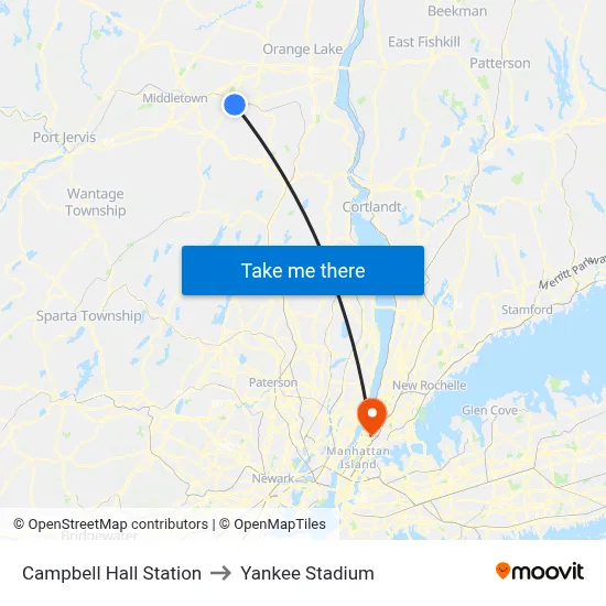 Campbell Hall Station to Yankee Stadium map