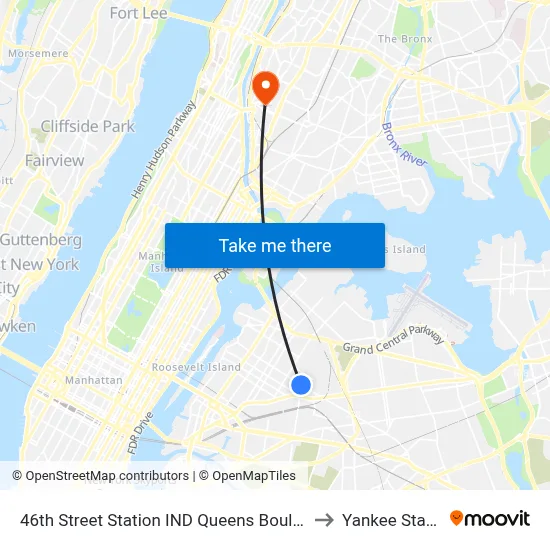 46th Street Station IND Queens Boulevard Line to Yankee Stadium map
