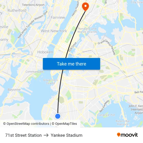 71st Street Station to Yankee Stadium map