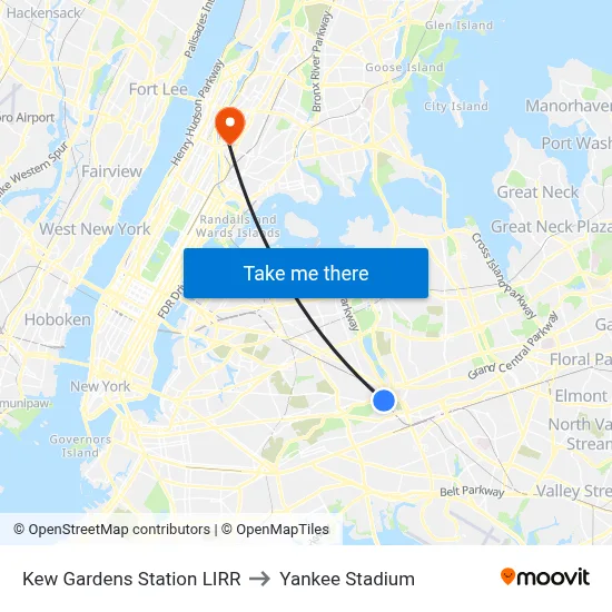 Kew Gardens Station LIRR to Yankee Stadium map