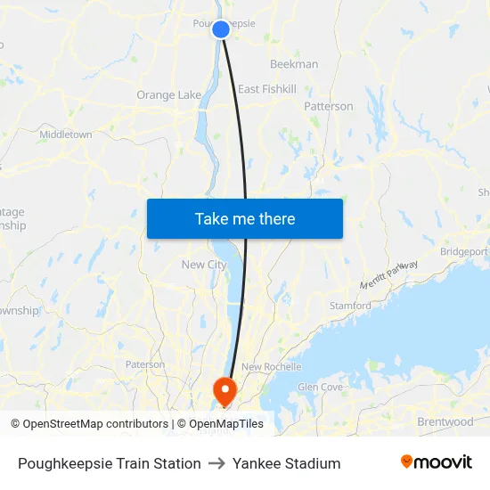 Poughkeepsie Train Station to Yankee Stadium map
