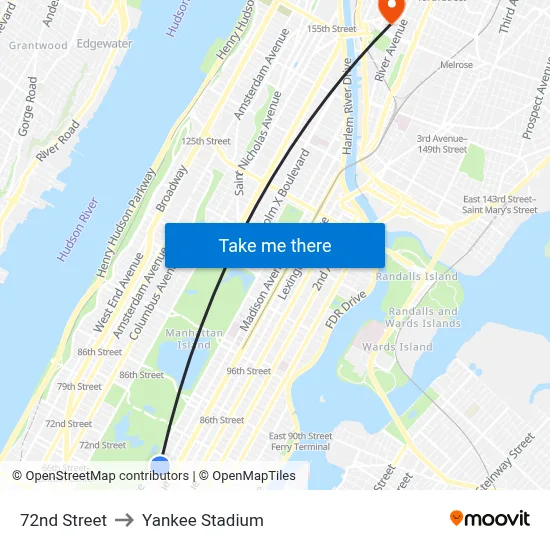 72nd Street to Yankee Stadium map