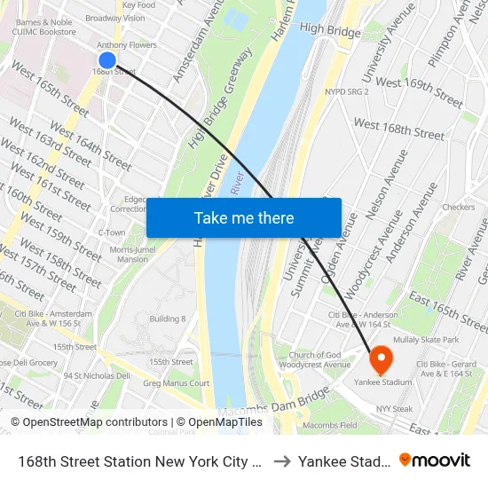 168th Street Station New York City Subway to Yankee Stadium map