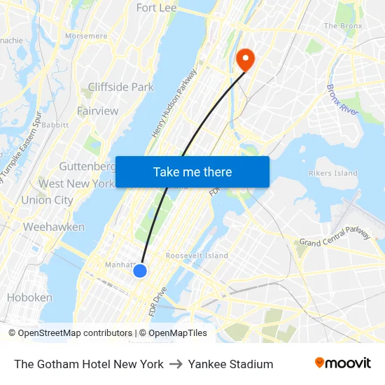 The Gotham Hotel New York to Yankee Stadium map