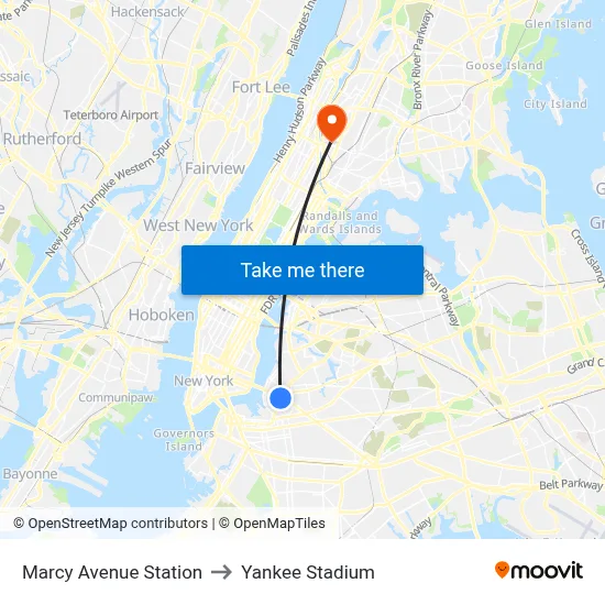 Marcy Avenue Station to Yankee Stadium map