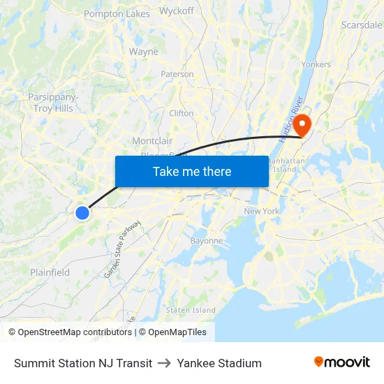 Summit Station NJ Transit to Yankee Stadium map