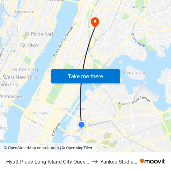Hyatt Place Long Island City Queens to Yankee Stadium map