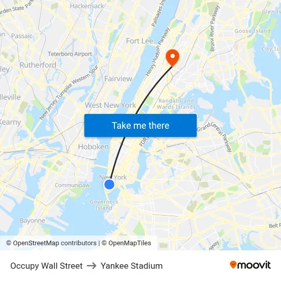 Occupy Wall Street to Yankee Stadium map